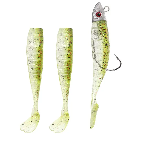 JACKFISH Jig Head T Tail Soft Fishing Lure 3PCS/10.5cm/15g Soft bait with Grankhook Swimbait fishing Tackle Pesca jigging lure - Цвет: E