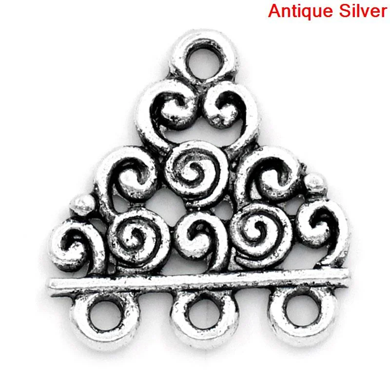 

Doreen Box Lovely Connectors Findings Triangle Antique Silver Loops Carved 4 Holes 18x17mm, 50PCs (B25943)