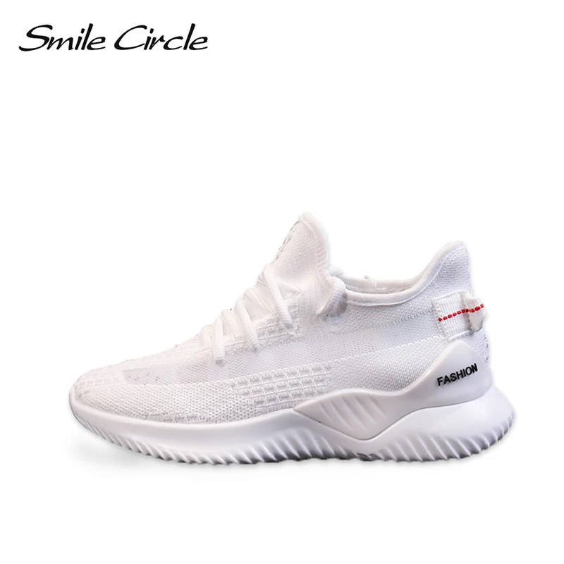

Smile Circle kniting white Sneaker for women sock sneaker Fashion Lightweight Breathable Casual Shoes women flat 2019 spring