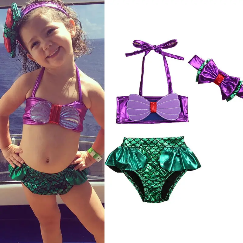 

Newly Summer Lovely Casual Kids Baby Girls Swimsuit 3PCS Swimwear Sleeveless Belt Vest+Shorts+Headband Bathing Suit Outfit 0-8Y