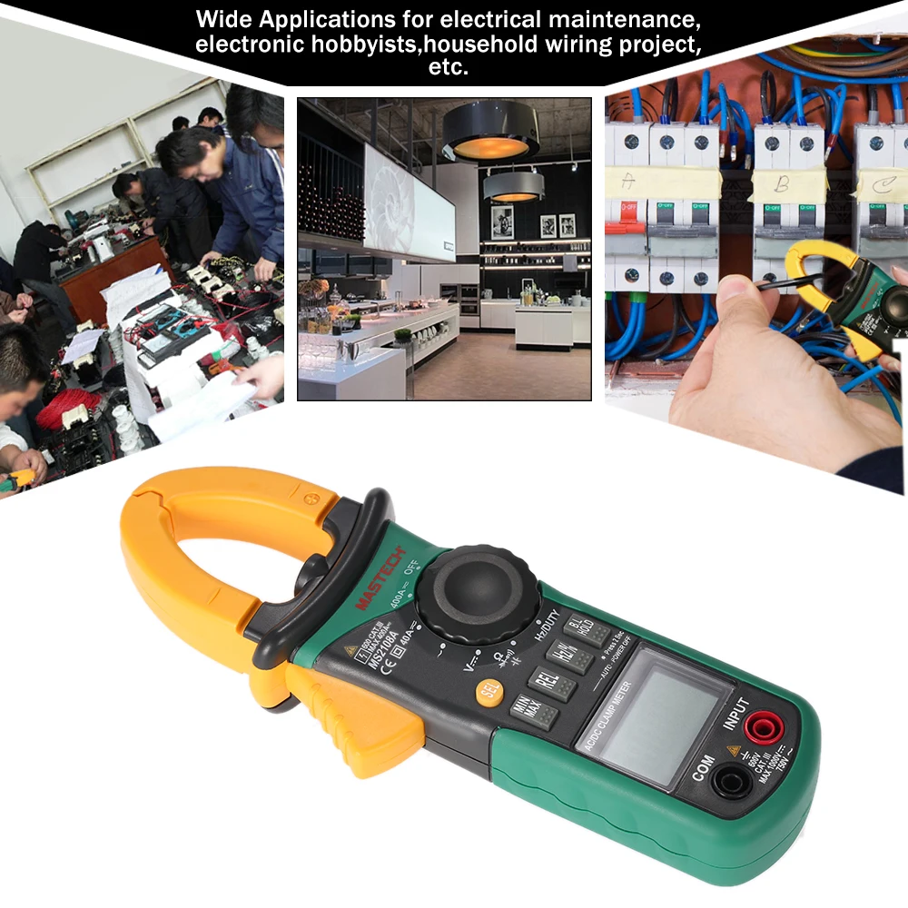 

MS2108A Digital Clamp Multimeter Frequency Max./Min.Value Measurement Holding Lighting Bulb Carrying Bag