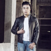 Фабрика Новинка Для мужчин весна/осень натуральная кожа куртка натуральным мягкой воловьей Мотоцикл Байкер человек пальто мужской Jaqueta