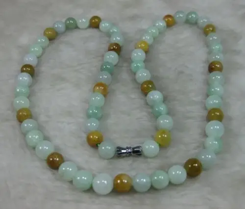 

Free Shipping >>NATURE GRADE GREEN YELLOW 7-8MM JADE BEADS JADEITE NECKLACE 18INCH