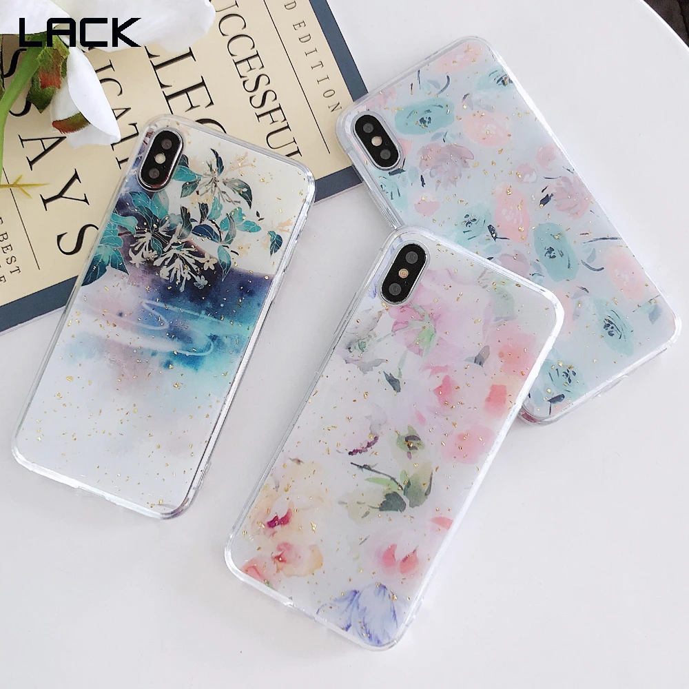 

LACK Luxury Glitter Gold Foil Floral Phone Case For iphone X XS Max XR 7 6 6S 8 Plus Watercolor painting Colorful Back Cover