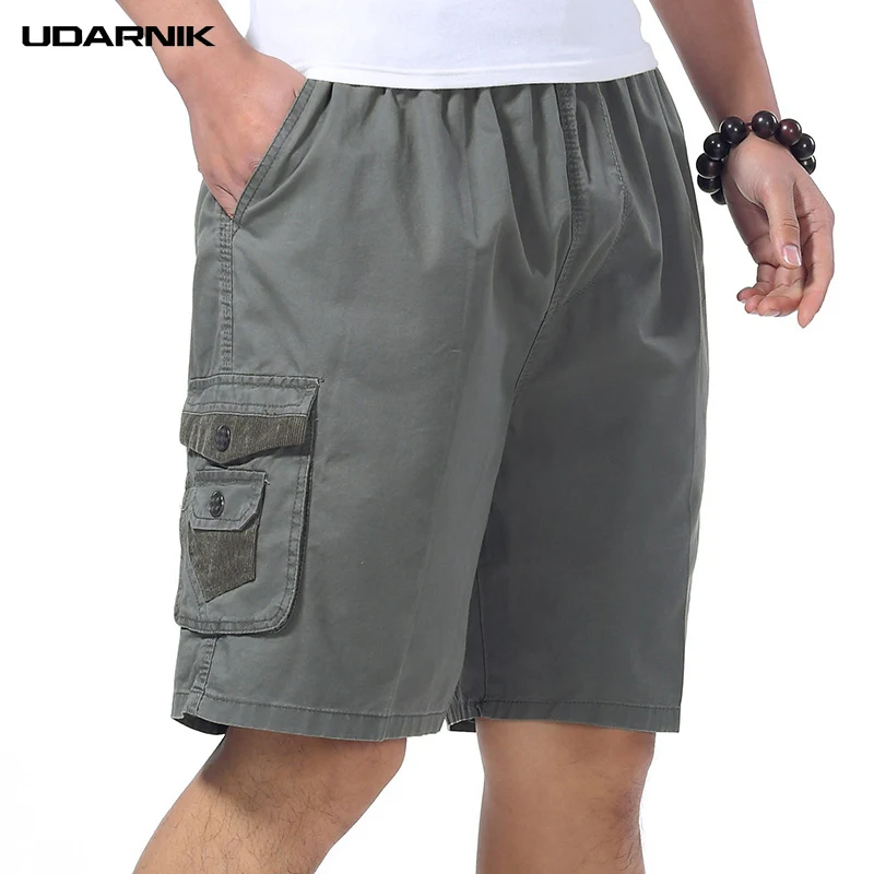 Men Summer Short Cotton Knee Length Mid Elatic Waist Pockets Casual Loose Father's Plus Size XL