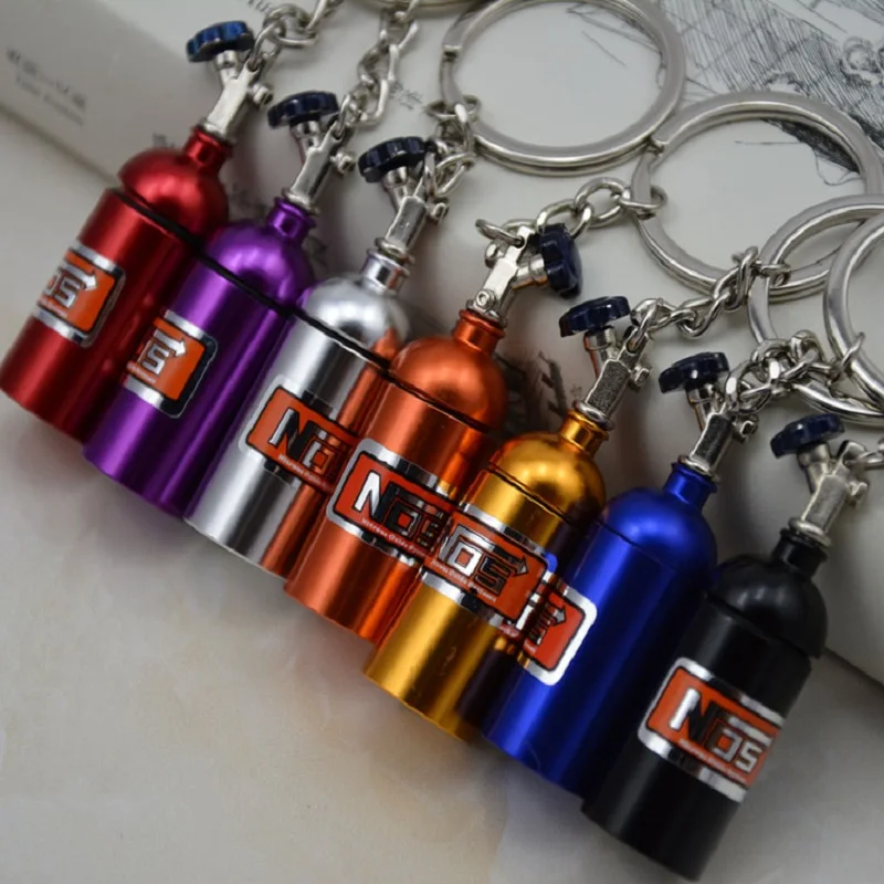 

NOS Turbo Keychain Creative New Mini Nitrous Oxide Bottle Keyring Key Chain Ring Keyfob Stash Pill Box Storage