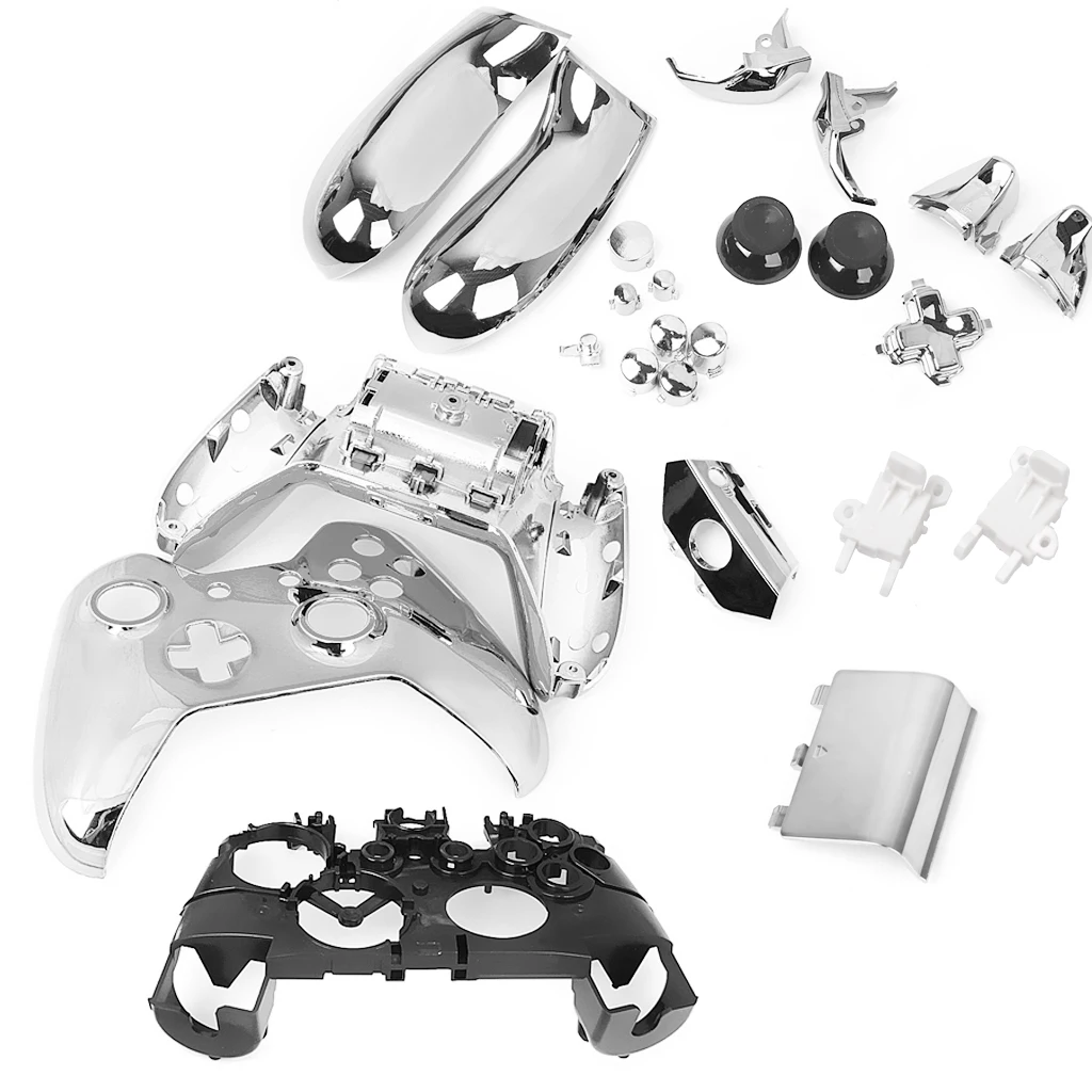 Metal Plated Full Housing Shell Case Kit Replacement Parts for Xbox One Wireless Controller - Silver