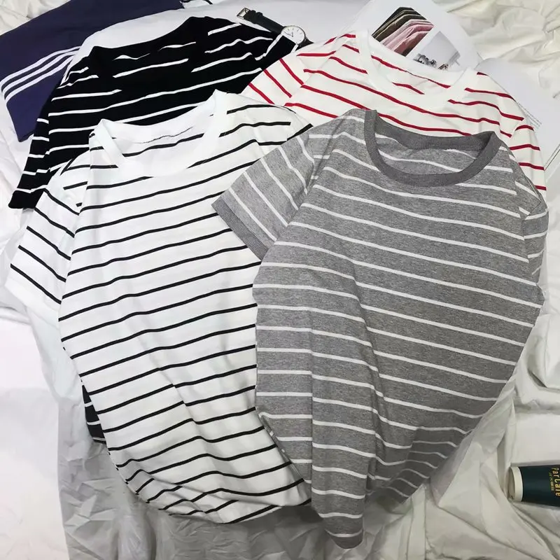 

Chtengiber Brand Men Clothes 2019 Streetwear Striped Short Sleeve Tee Shirts Cotton Casual Male Tops Camiseta Masculina Poleras