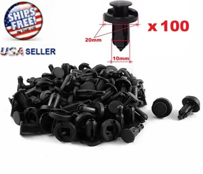 100Pcs 10mm Bumper Clips Hood Fender Push Rivets Retainer Fasteners for