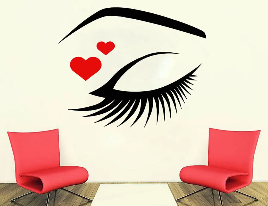 Eyelish With Red Heart Wall Decal Eye Eyelashes Lashes Eyebrows Brows