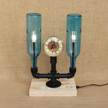 

Modern LED Bottle lampshade desk light vintage clock with switch table light include for bedroom bedside office study 220V