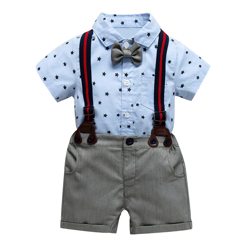 

Toddler Baby Boy Gentleman Stars Bow Tops T-shirt Solid Short Pants Outfits roupa infantil jongens kleding children clothes 2019