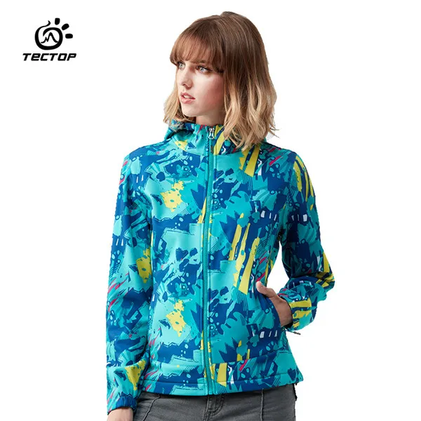 Tectop Кемпинг мягкая оболочка куртки водонепроницаемая одежда софтшелл куртка - Цвет: Women Sea Green