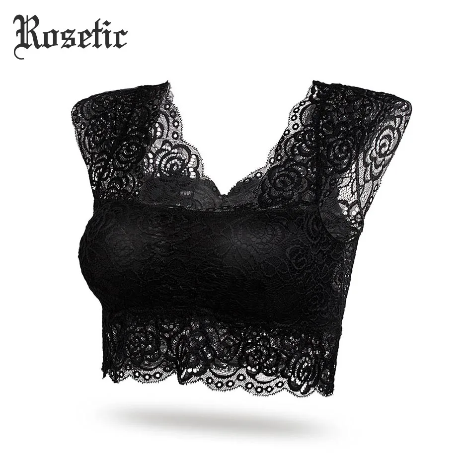 

Rosetic Woman Gothic Bra Black White Hollow Mesh See-Through Underwear Wrapped Chest Padded Patchwork Women Sexy Gothic Lace Bra