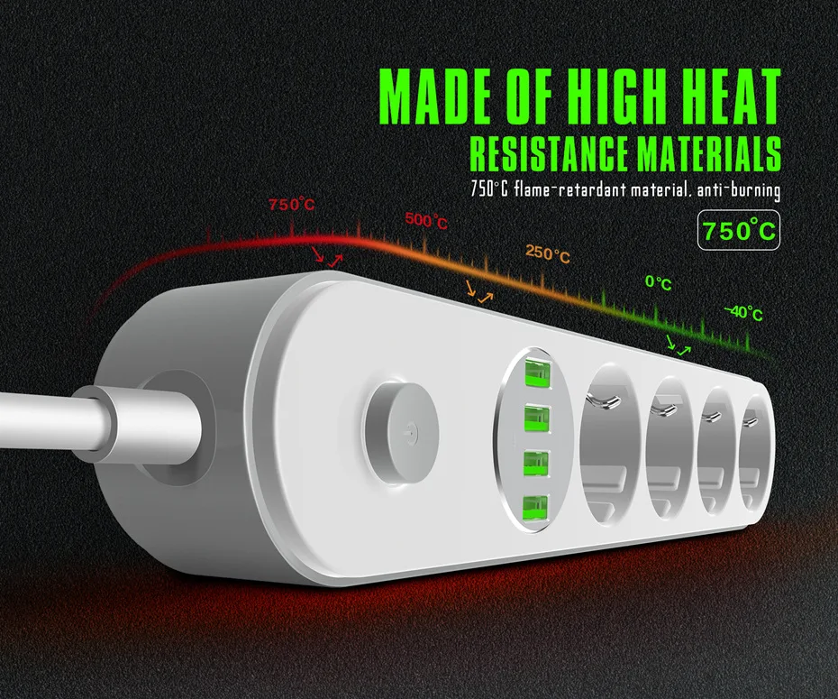 Сетевой фильтр с европейской вилкой и несколькими розетками, 4 USB порта для мобильных телефонов, смартфонов, планшетов