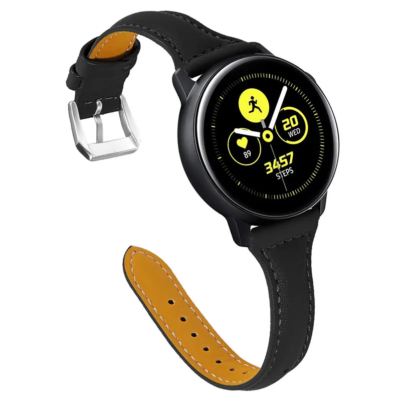 Кожаный ремешок для samsung Galaxy Watch Active/Active 2 Galaxy Watch 42 мм gear Sport 20 мм тонкий ремешок из натуральной кожи - Цвет ремешка: Black