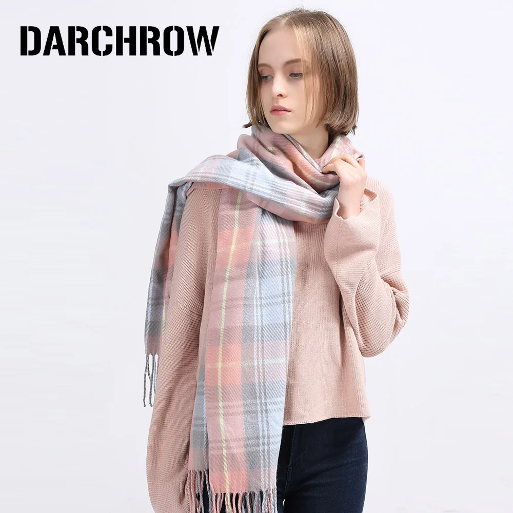 

DARCHROW Cashmere Plaid Scarf Women Scarves Winter Warm Luxury Brand Cozy Checked Pashmina Poncho Shawls for Women Ladies