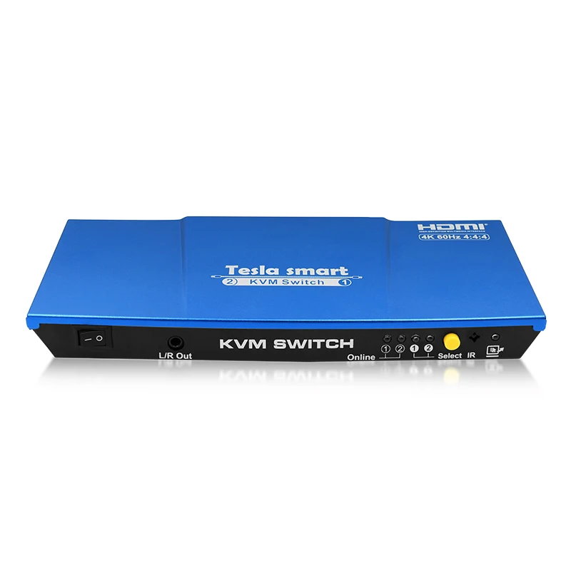 

Blue Tesla smart HDMI 4K@60Hz High Quality USB HDMI KVM Switch 2 Port USB KVM HDMI Switch Support 4K*2K@60Hz Extra USB2.0 Port