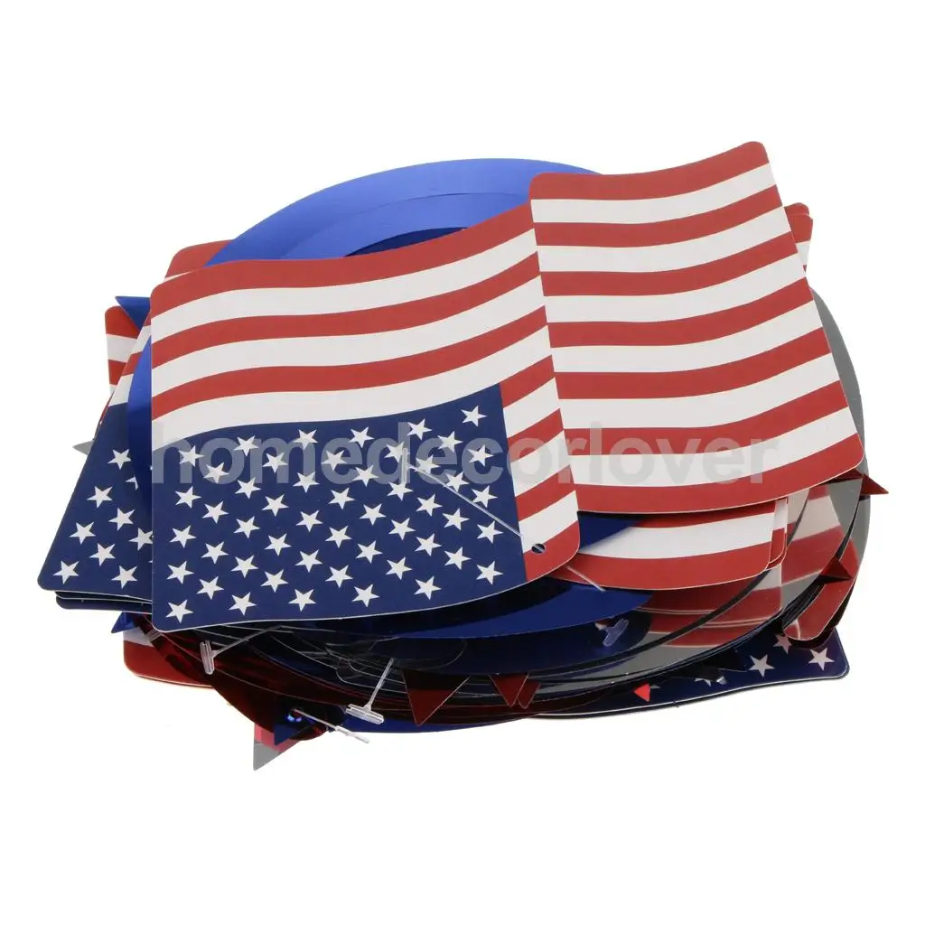 30pcs Hanging Swirls USA America Flag 4th July Independence Day Cutout Decor