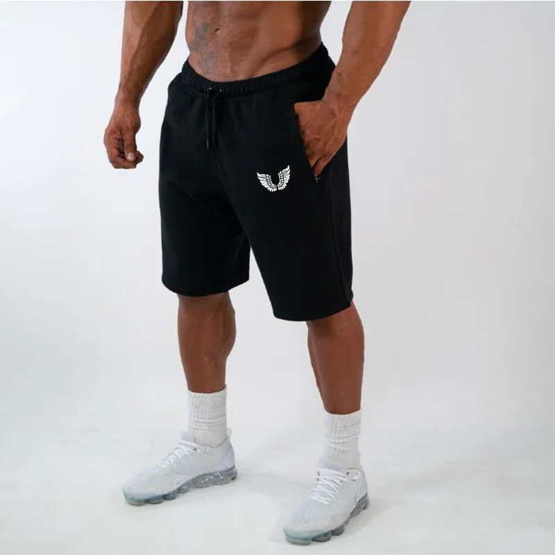 Одежда для фитнеса мужские повседневные шорты-бермуды новые хлопковые спортивные Брендовые мужские шорты спортивные пляжные шорты брюки - Цвет: Черный
