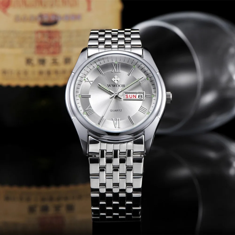 

2017 Wwoor Luxury Brand Waterproof Men's Sport Watch Fashion Quartz Stainless Steel Luminous Display Casual Men's Watch Men