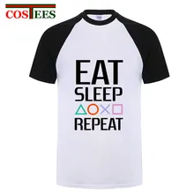 Eat Sleep Playstation Repeat camiseta mejores camisas de hip hop loco verano PS juego camiseta para hombres de punto Vintage Slim Fit de talla grande 3xl