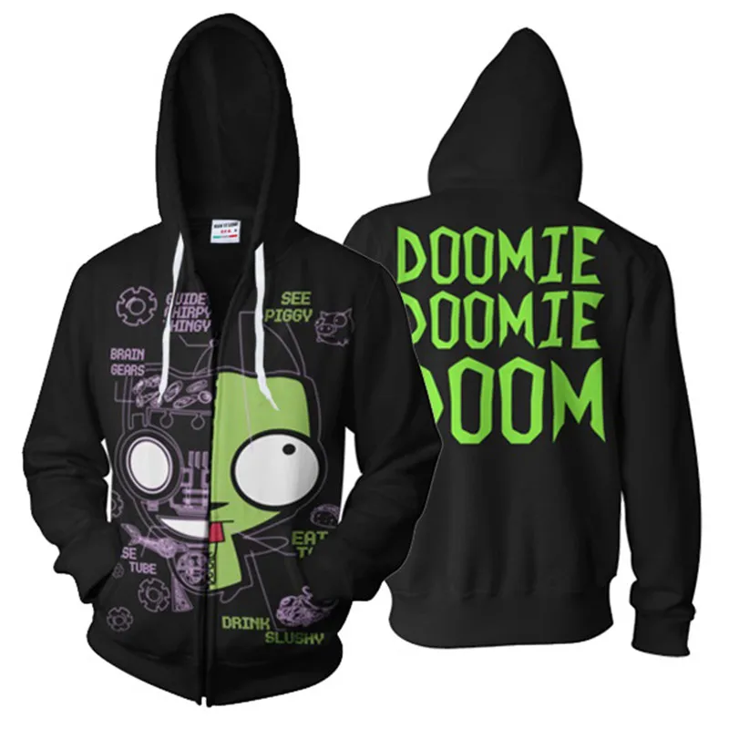 

3D Print Anime Invader Zim Hoodie Sweatshirt Zim Cosplay Costume Jacket Coats Men and Women New