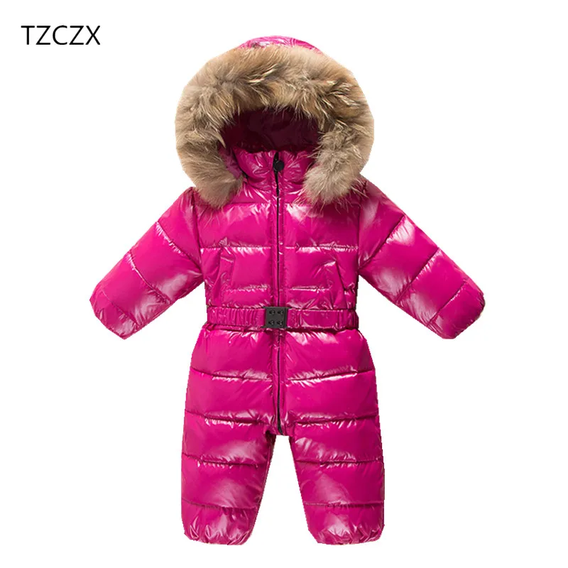 

TZCZX Children Baby Girls Boys Windproof waterproof duck down Hooded Cotton Jumpsuit For 6 Month to 3 Years Old Kids Wear