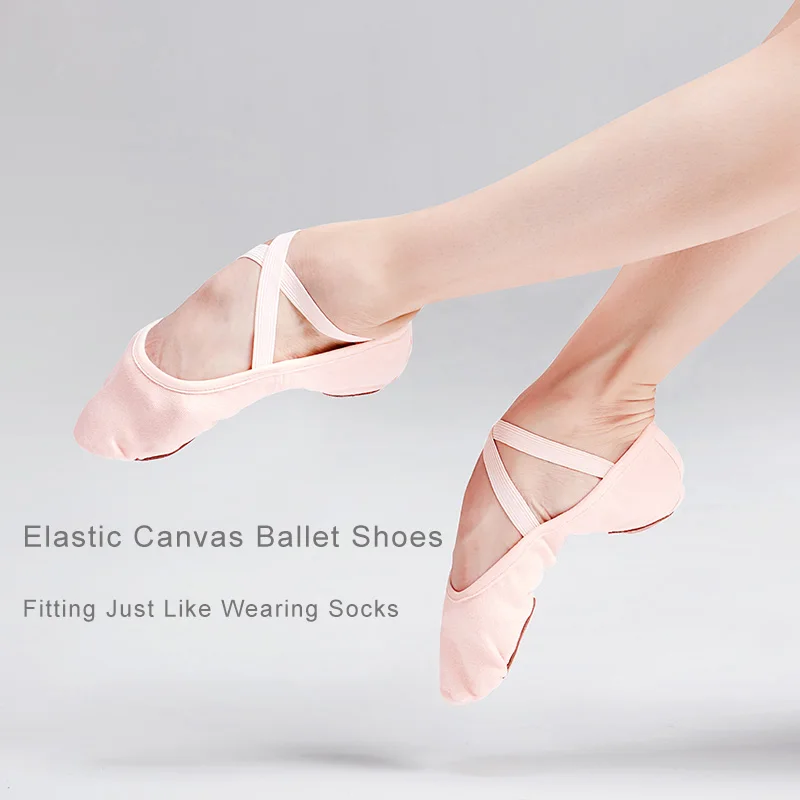 Elastic Canvas Ballet Shoes with Soft Split Sole - Ballet Slippers for Kids Girls and Women - Ballerina Dance Shoes image 3