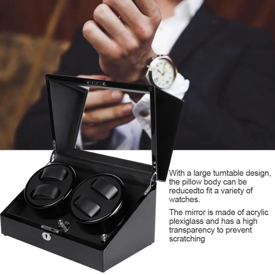 Black Automatic Mute Watch Winder Box For Wristwatch Mechanical Watch(US Plug 100-240V) for self-winding watches