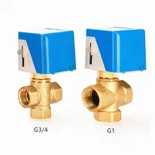 Нормально закрытый Трехходовой латунный моторизованный шаровой клапан, AC220V вентилятор катушки Электрический клапан, привод клапан резьба G3/4 G1, J19095