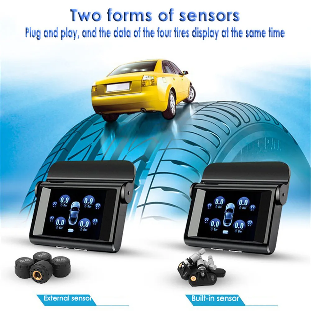 

LT-368 For Universal TPMS Car Tire Pressure Monitoring System LCD Display Solar Power 4 Internal External Sensors Alarm System
