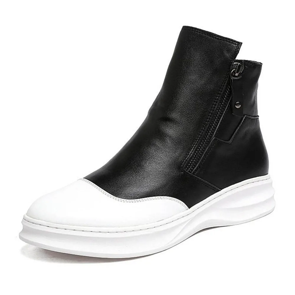 

H01210 Men's Genuine Leather Casual Ankle Boot Zip Flats Soft Fashion Knight Boots Dress Round Chukka Western Cowboy Boots  Men