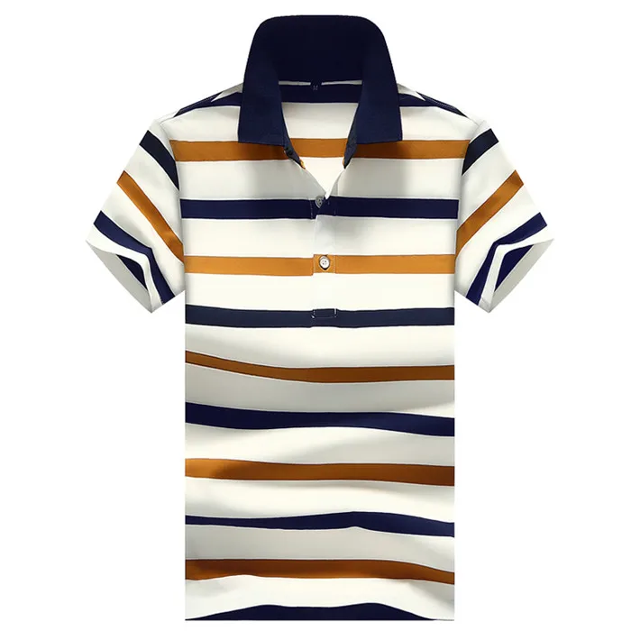 Полосатая рубашка поло, Мужская Летняя Повседневная хлопковая рубашка с отложным воротником, Мужская дышащая деловая рубашка поло HOMBRE, приталенная одежда - Цвет: 705 Orange