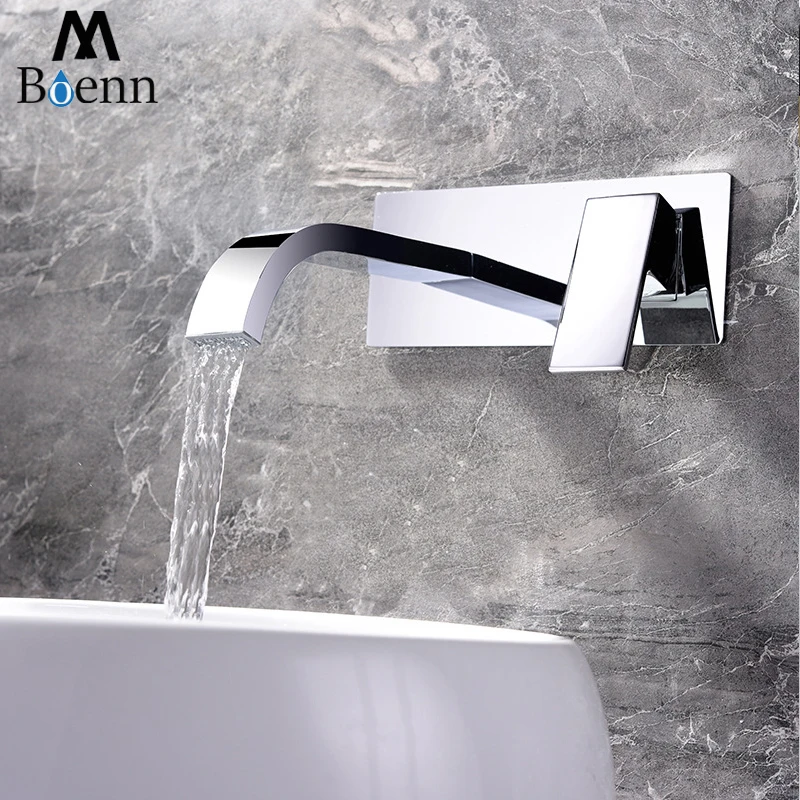 Bathroom Basin Sink Faucet Wall Mounted Square Chrome Brass Mixer Tap With Embedded Box Single Handle Double Control Bathroom Basin Sink Faucet Wall Mounted Square Chrome Brass Mixer Tap With Embedded Box Single Handle Double Control