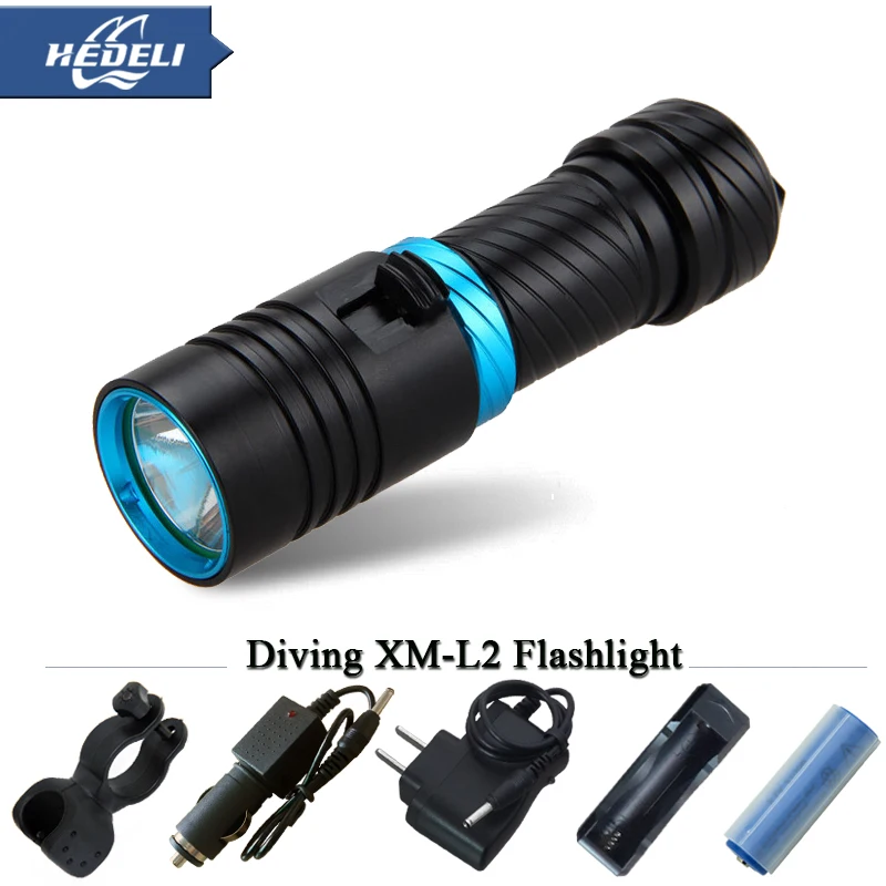 

5000LM CREE XM-L2 LED diving Flashlight torch 100m Underwater Diving Flash light with Rechargeable 26650 battery by 18650