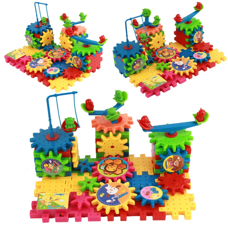 81 шт. детские развивающие игрушки 3D Строительные блоки игрушки для детей Красочные электрические шестерни строительные комплекты кирпичей
