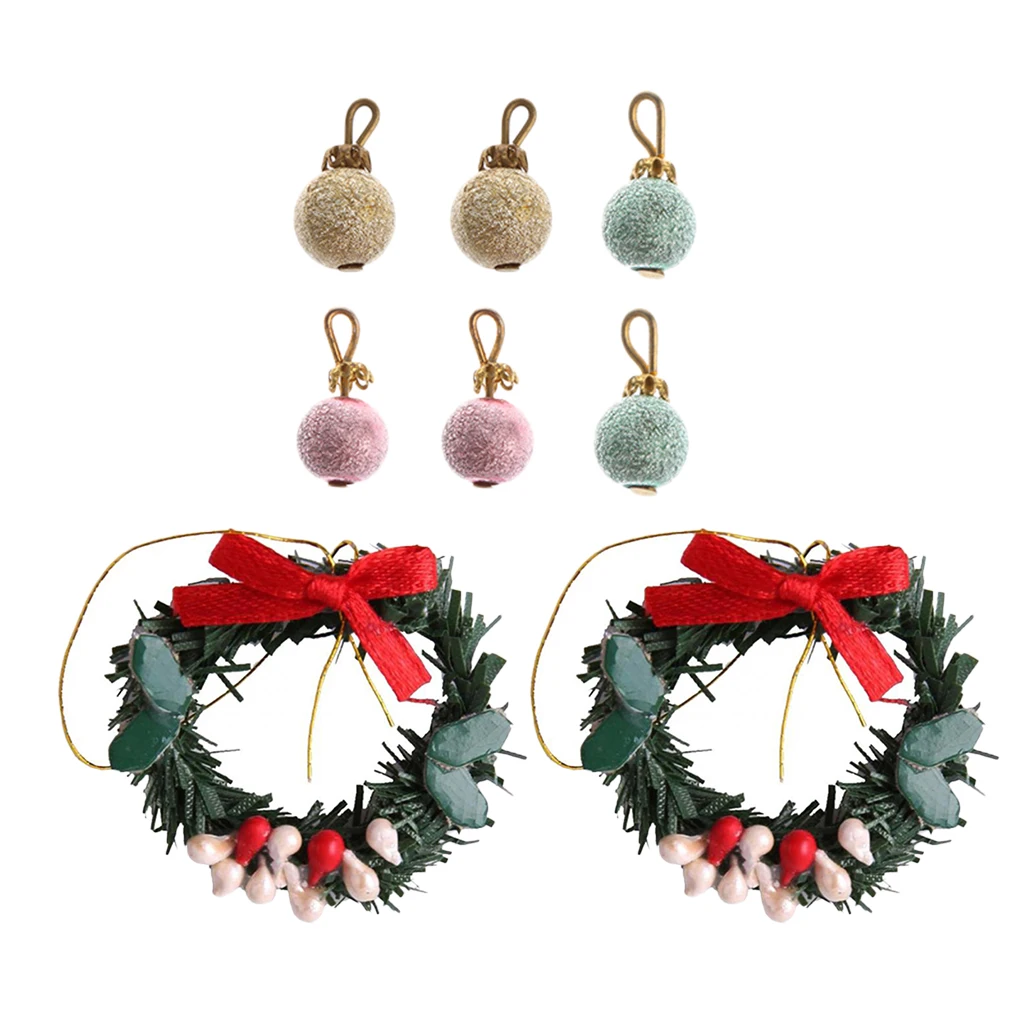 1/12 Dollhouse Christmas Tree Pendants Delicate Wreath & Balls Set Decor Accessory