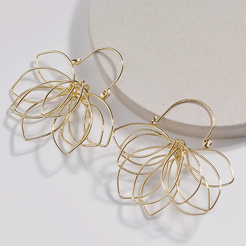 

Peri'sBox Boho Gold Color Metal Hollow Flower Hoop Earrings for Women Handmade Wrapped Hoops Earrings Statement Large Earrings
