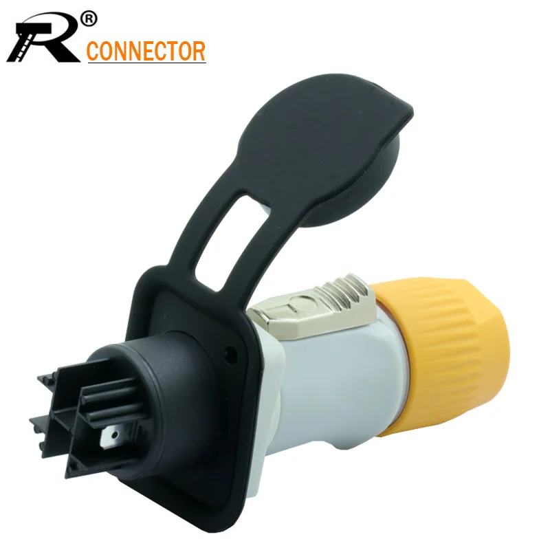 

1Set New Waterproof 20A PowerCON Power Panel Mount Adapter True Locking Cable Connector IP65 Aviation flame retardant connector