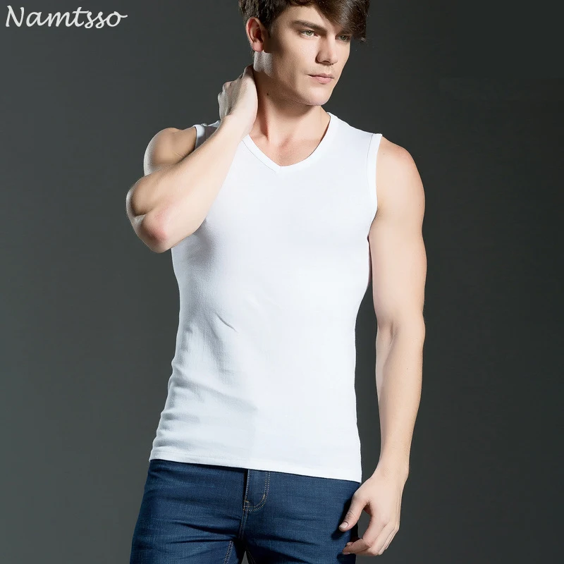 3 pcs Men all cotton Solid color seamless underwear clothing close-fitting broad shoulders V/O-neck vest comfortable undershirts