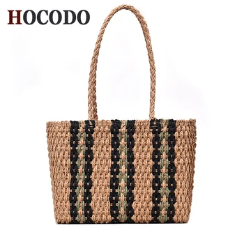 

HOCODO Women Fashion Striped Woven Bag Casual Large Capacity Straw Shoulder Bag Bohemia Beach Bag Shopping Ladies Handbag Bolsas