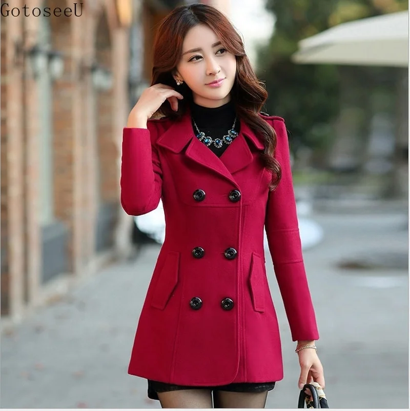 Nouvelle Coupe Femmes En Coréen Manteau Tranchée Gotoseeu Bourgogne Hiver vent Long Laine TcdApTw1q