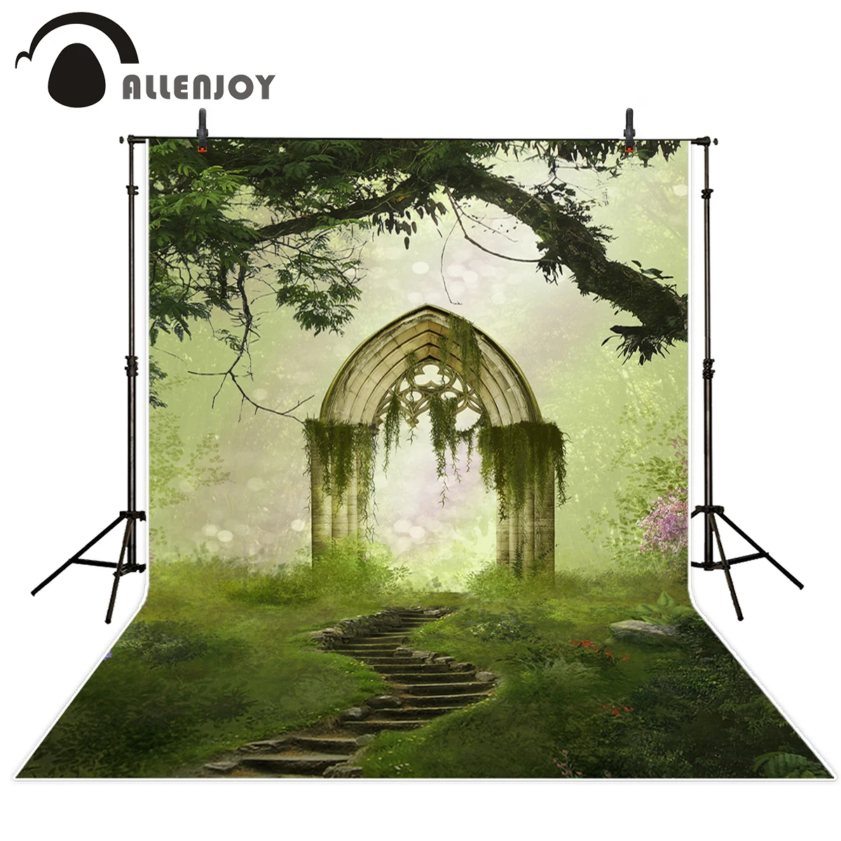 Allenjoy фотографический фон зеленая фантазия сказочные арки растения лестницы