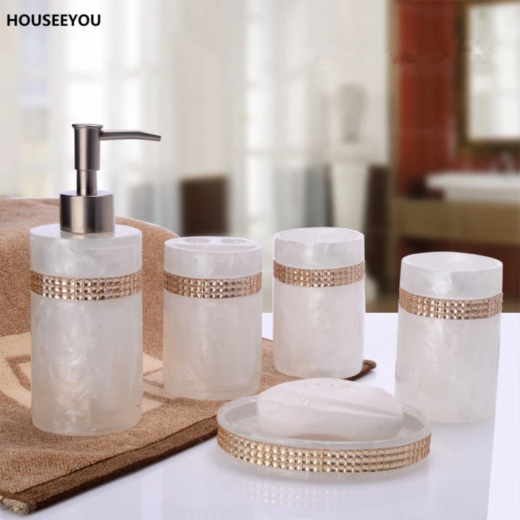 European Beautiful Inlaid Stones 5pcs Resin Bathroom Accessories Set Gift Soap Dispenser Toothbrush Holder Tumbler Soap Dish Gol Toothbrush Holder Resin Bathroom Accessoriesresin Bathroom Accessories Set Aliexpress