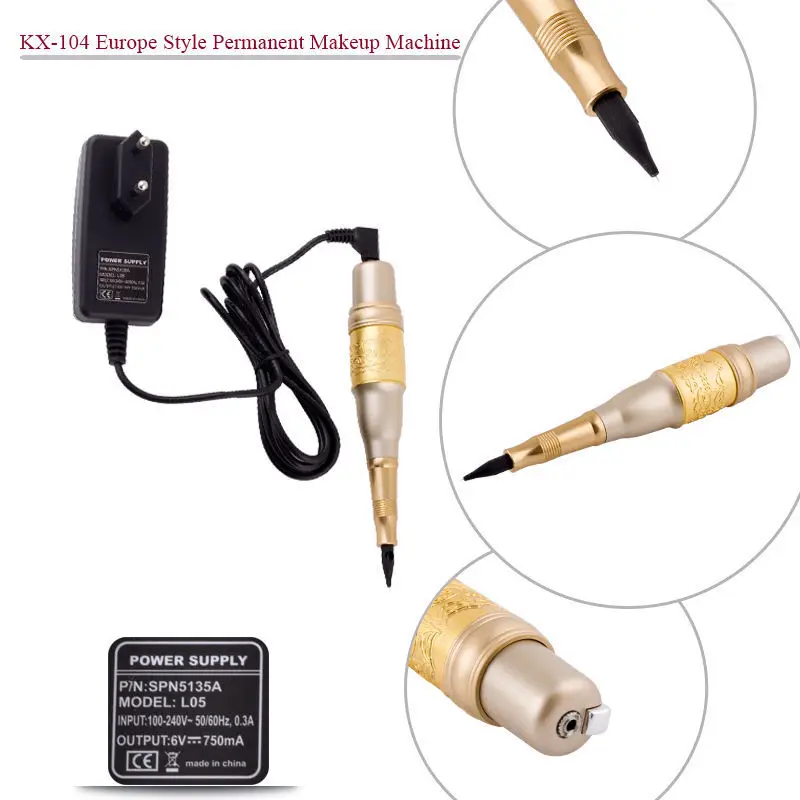 

New Style Gold Permanent Makeup Eyebrow Tattoo Machine Kit Needles Tips Supply With 50 Needles 50 Tips