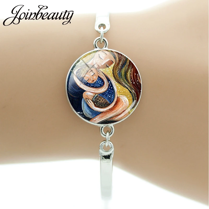 

JOINBEAUTY Charming Glass Dome Bracelet Fashion Mother Daughter Son Painting Mother's Day Gift Jewelry Accessories MM211