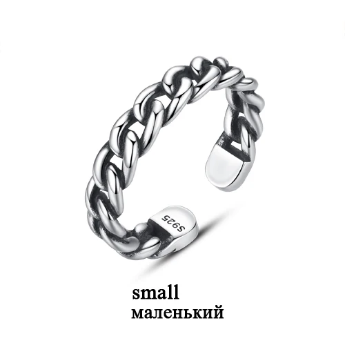 CZCITY, Тканое кольцо в стиле панк из натуральной 925 пробы, серебряное, тайское, ручной работы, для женщин и мужчин, черные кольца на кончик пальца, хорошее ювелирное изделие - Цвет камня: Small size