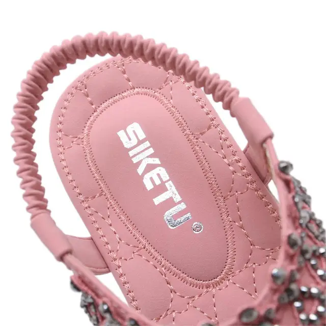 SIKETU New Ethnic Sandals Bohemian Rhinestone Flowers Diamond Large Size 42 Flat Sandals Summer Sandals Flip Flops Shoes Women