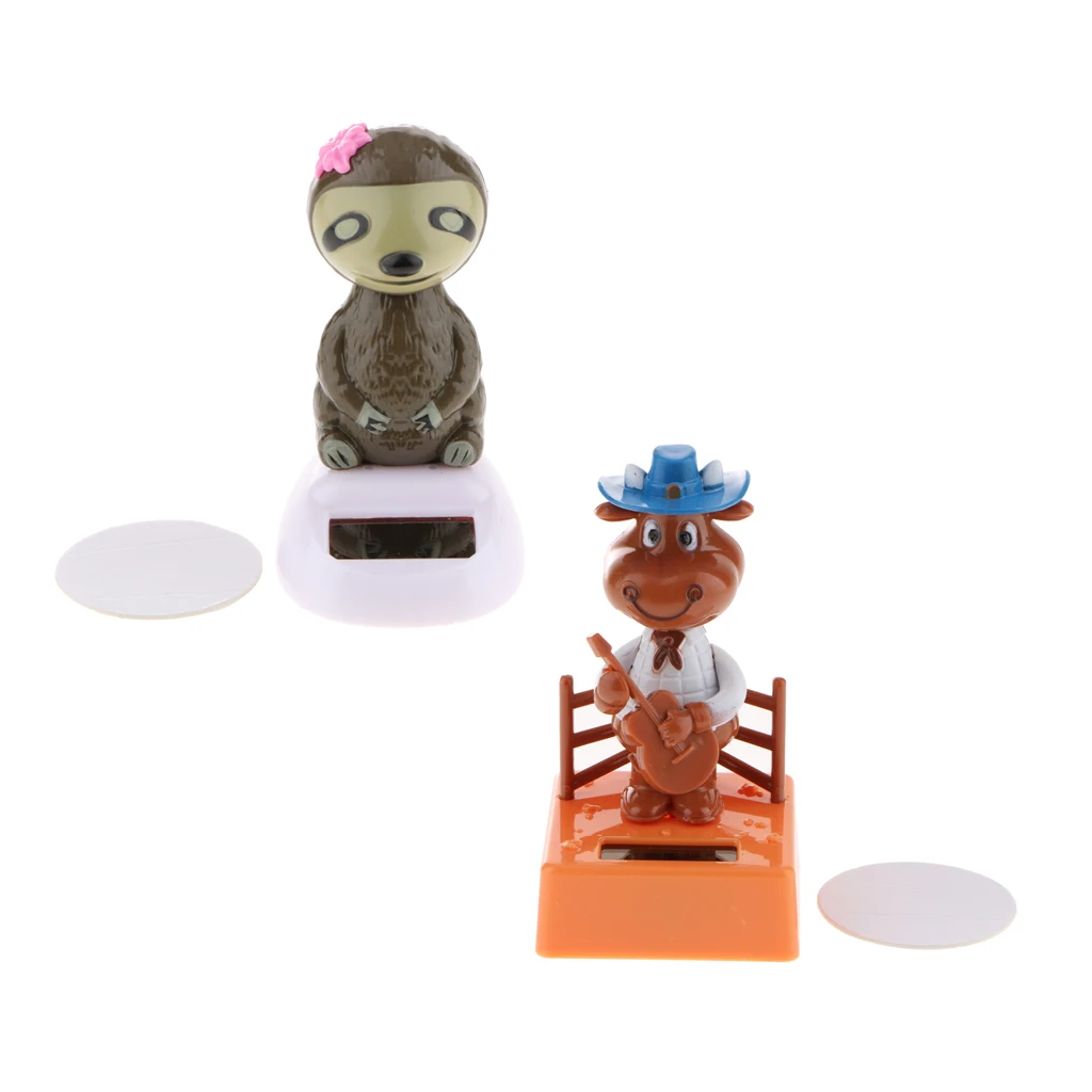 

2pcs Animal Figurine Vehicle Solar Energy Auto Supplies Decoration Home Decor Sloth + Ox